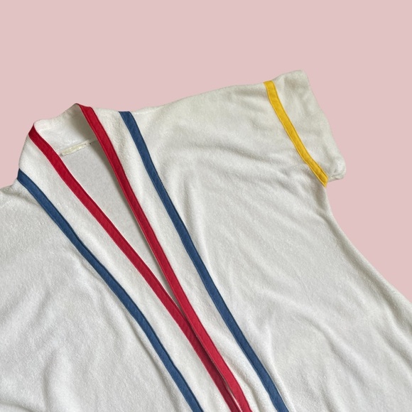 Vintage 70s Terry Cloth Pool Spa Retro Resort Wrap Robe White Rainbow Loungewear - Picture 10 of 13